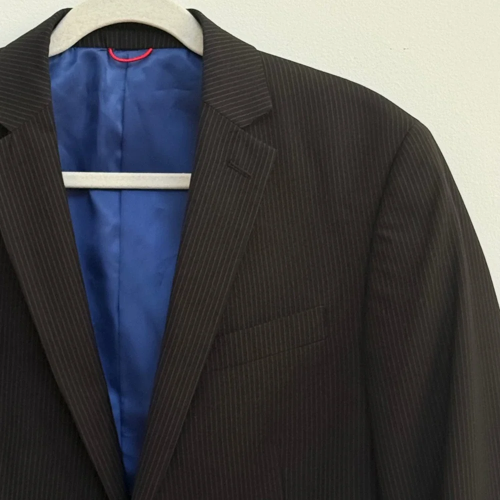 Billy London Black Pinstripe Blazer 40L Blue‎ Lining Tailored Modern Classic